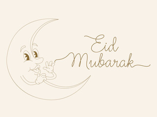 Eid Mubarak Greeting with Smiling Moon Character