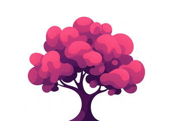 vector illustration of a pink and purple tree with thick leaves and a distinctive trunk. 