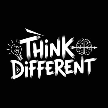 Think Different creative typography with lightbulb and brain.