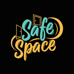 Safe Space Text Design with Open Doors and Moon Symbol.