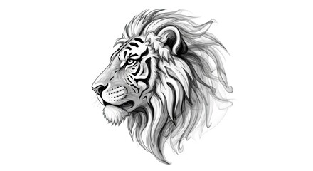 Fototapeta premium A captivating monochrome tiger and lion hybrid portrait with flowing smokey mane artistic design