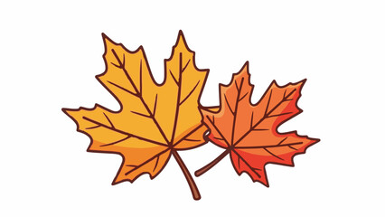 Obraz premium Two stylized maple leaves in shades of orange and yellow, set against a white background