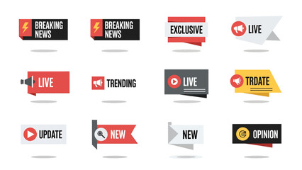 Ribbon Banner Set with Breaking News and Trending Tags