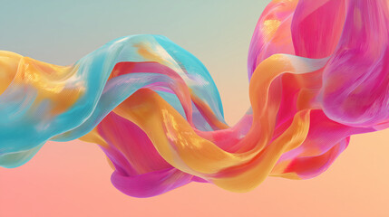 Fototapeta premium Vibrant Abstract Colorful Fabric Waves Flowing Across a Soft Gradient Sky