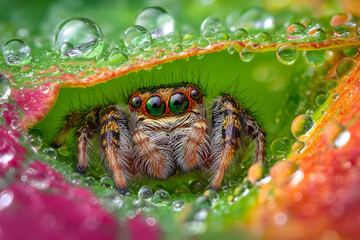 Detailed Close-up of a Colorful Spider in Nature