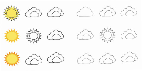 Obraz premium A collection of simple weather icons depicting sun and cloud formations