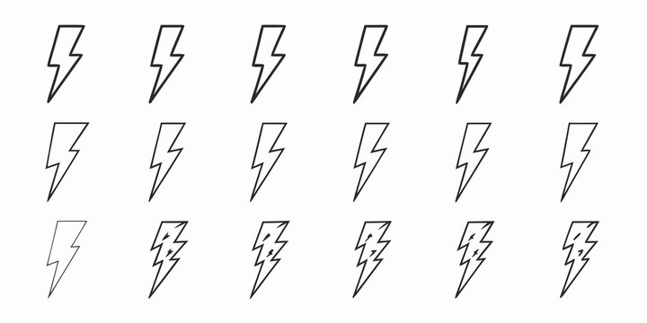 A collection of hand drawn lightning bolts arranged in a grid pattern