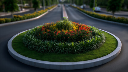 Roundabout with flowerbed