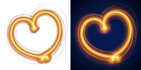 A glowing heart shape made of light trails on a dark background