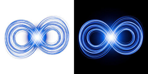 A mesmerizing visual representation of infinity symbols with bright blue lights on a dark background