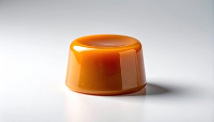 Single Caramel Candy on White Background with Shadow.