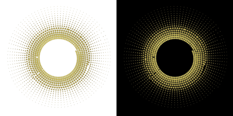 A visually striking digital illustration of two golden circles on a black background