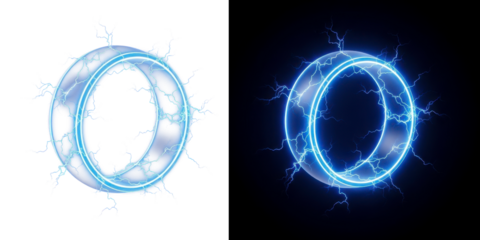 A glowing blue ring with lightning effects on a black background