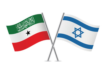 Naklejka premium The Republic of Somaliland and Israel crossed flags. Somaliland and Israeli flags on a white background. Vector icon set. Vector illustration.