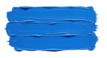 A prominent, thick, vibrant cerulean blue impasto brushstroke, hyper-realistic texture, on an immaculate white background with copy space. Concept of modern abstract graphic design