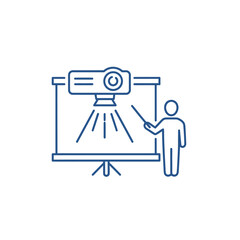 Presentation projector and speaker icon, business meeting, webinar, online conference, education concept