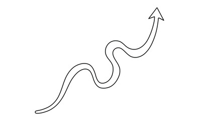 Curving upward black arrow line showing progress movement direction growth success future way