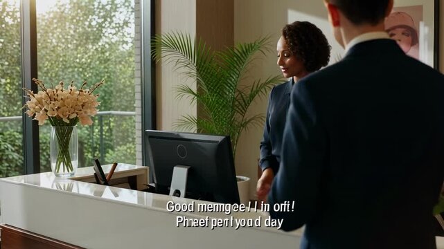 Professional Receptionist Welcomes You: Modern Office First Impression