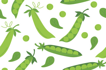 Pea vegetable seamless pattern. Nature background of pea isolated on white. Gardening, farming and food concept. Vector flat banner.