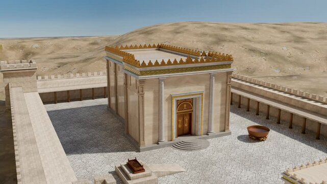 Visualization of Solomon's Temple or First Temple - a biblical Temple in Jerusalem believed to have existed between the 10th and 6th centuries BCE - 3D rendering