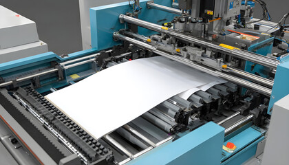 Industrial printer feeding sheets, efficient machine operation scene