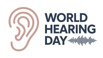Minimalist "World Hearing Day" Vector Illustration with Human Ear Icon and Sound Wave Graphic