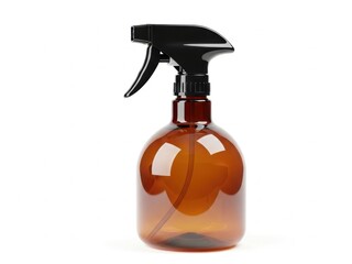 Brown spray bottle with black trigger sprayer isolated on white background