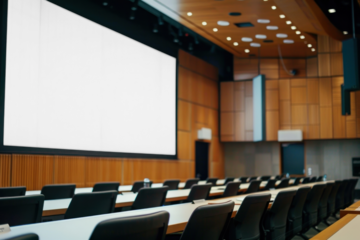 Conference room presentation screen mockup png, transparent design