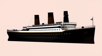 Obraz premium Silhouette of a vintage ocean liner with three funnels on pale background