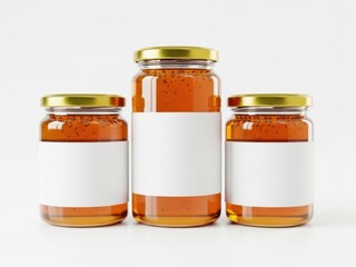 Three jars of honey isolated on white background