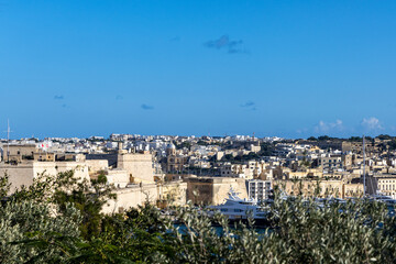 Panorama of the city of Valletta Malta with bays and coastline.