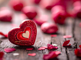 red rose petals and heart