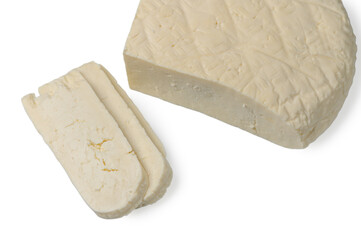 Georgian Homemade Sulguni Cheese on White Background