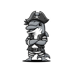 Funny black and white cartoon dog character smiling in a cute illustration style