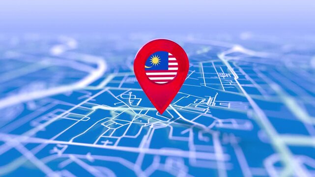 Malaysia Flag Pin Location On Digital Map Revealing By Cloth