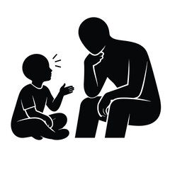 Silhouette of child talking to adult seated