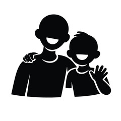 Smiling father and son hugging and waving silhouette