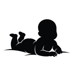 Silhouette of baby lying on stomach