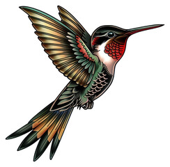 Obraz premium PNG Traditional tattoo illustration of a humming bird hummingbird animal flying.