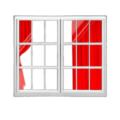 赤いカーテンの窓