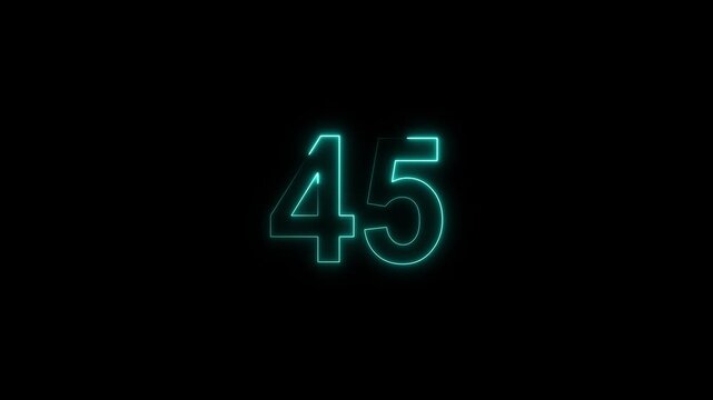 neon number 45 glowing on a black background, digital countdown timer element, vibrant futuristic typography	