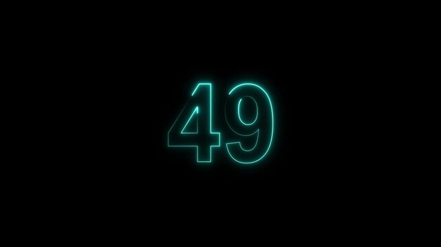 neon number 49 glowing on a black background, digital countdown timer element, vibrant futuristic typography	