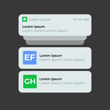 Notification Boxes Template for Iphone. Smartphone Message Interface. Vector illustration. Android. Smartphone. IMessages. We Chat. Line. Whatsapp. Samsung Galaxy