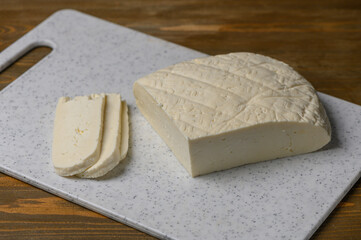 Georgian Homemade Sulguni Cheese on Kitchen Table