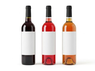 Three wine bottles isolated on white background
