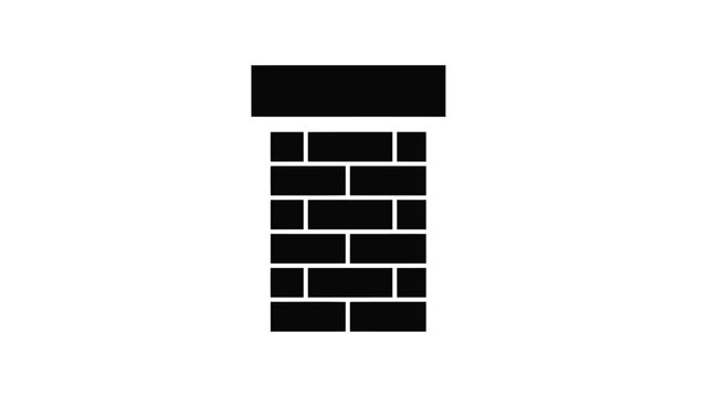 Black brick wall with rectangular capstone on white background simple architectural element