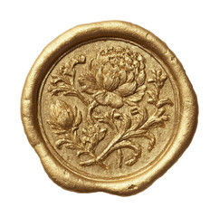 Naklejka premium PNG Golden floral wax seal design.