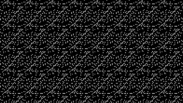 Abstract glitch pattern of black and white squares, digital noise, seamless loop