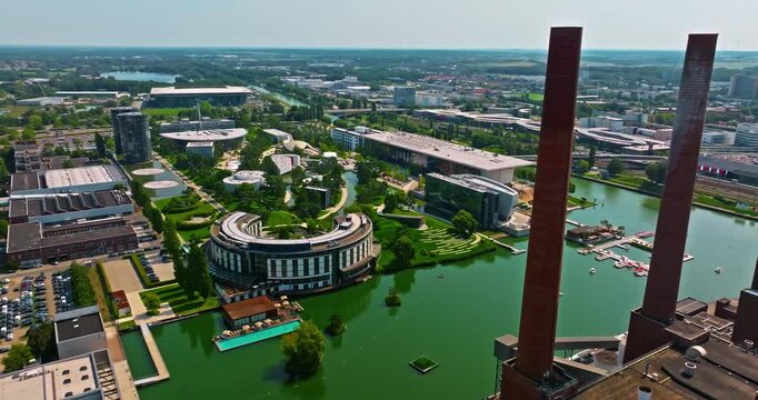 Aerial view of the Volkswagen Factory, Wolfsburg, Germany
