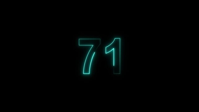 neon number 71 glowing on a black background, digital countdown timer element, vibrant futuristic typography	